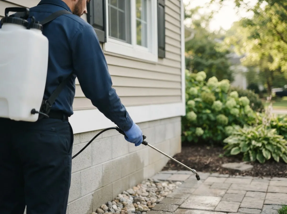 Pest control technician inspecting a home in Westbrookville, NY